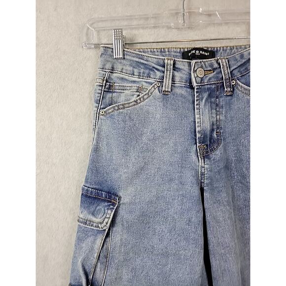 Fire & Rain Blue Denim Wide Leg Cargo Jeans Junior Women's 1 Stretch - Picture 4 of 13
